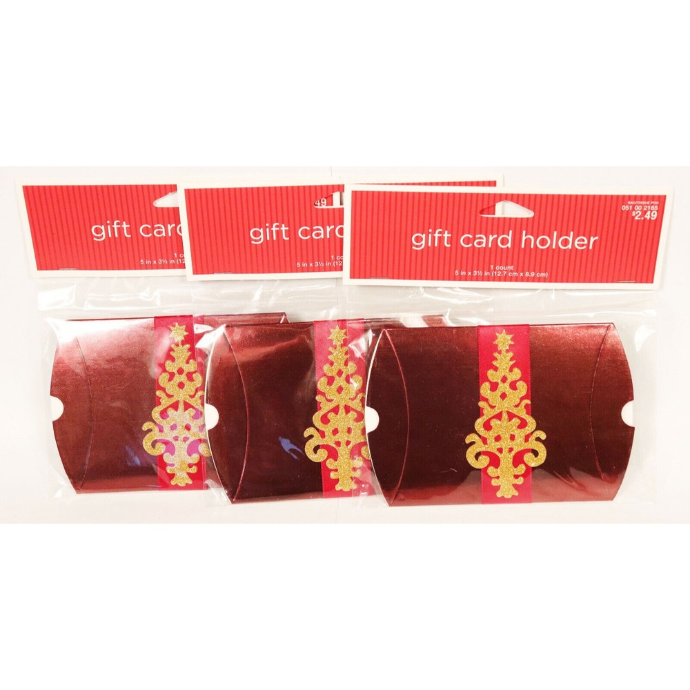 Lot of 3 - Target Gift Card Holders Dark Red Glitter Christmas Tree Holiday New